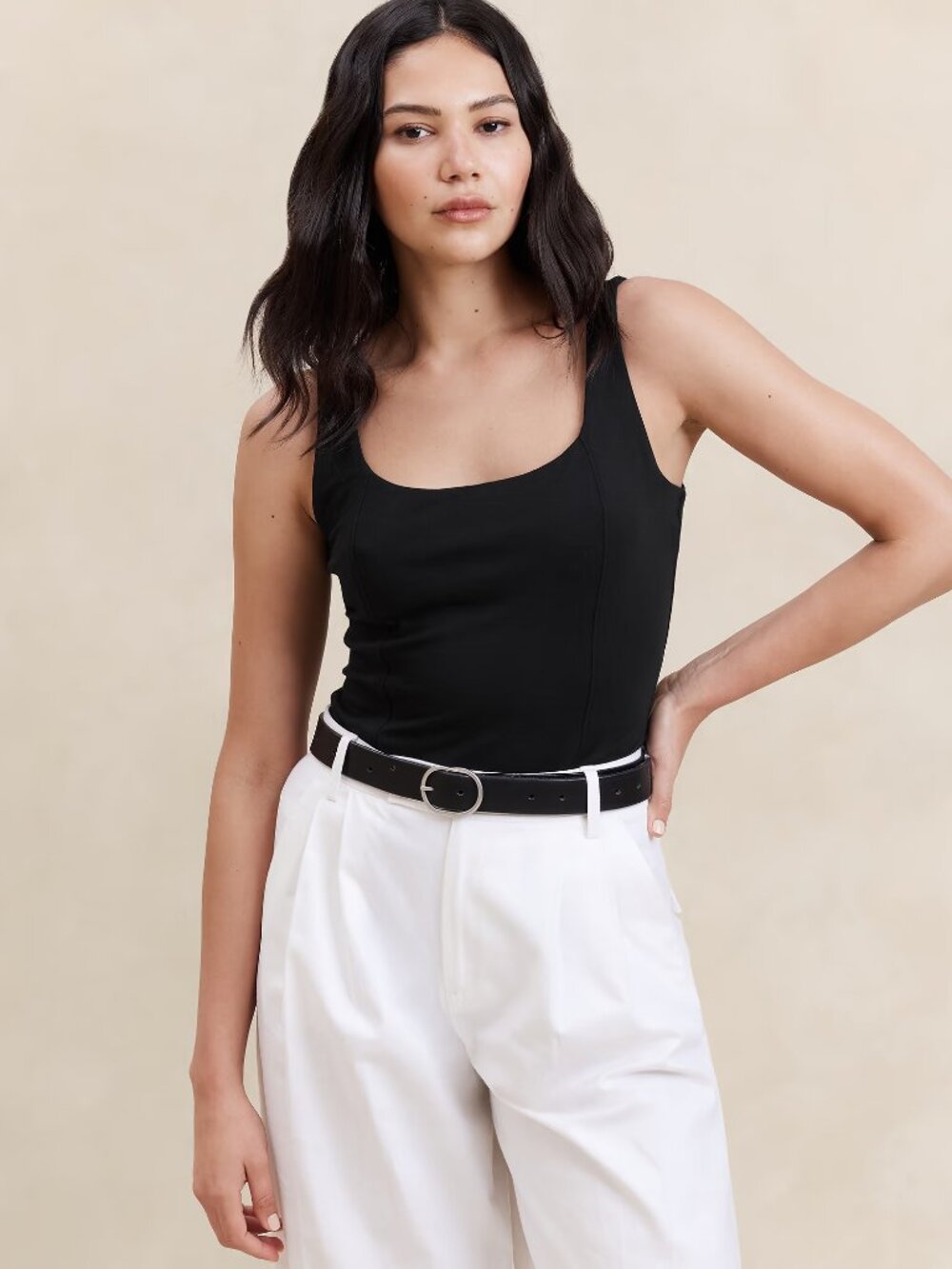 2/$30 Banana Republic Soft Stretch Corset Bodysuit Black Large #A4186